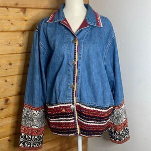 Chico’s design Jean jacket.  Size 2* see Chicos sizing chart in photos.